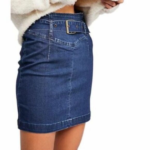 FREE People Living It Up Denim Skirt - Picture 1 of 3
